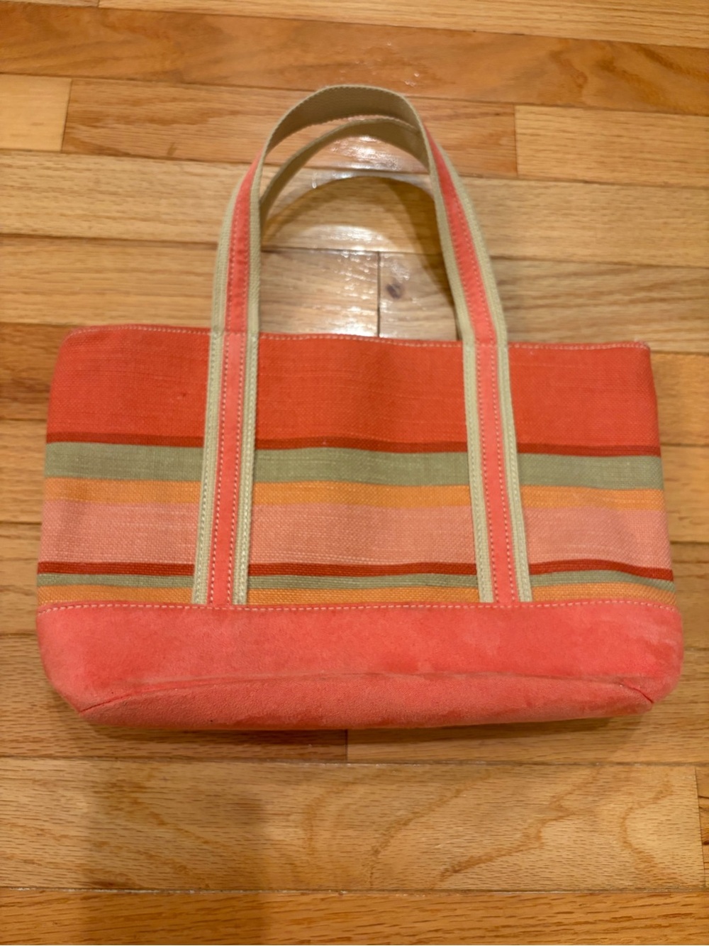 Bath and Body Works Coral Stripe Canvas Tote Bag - Women's Casual Handbag/Makeup - Picture 2 of 7